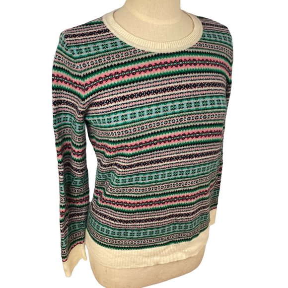 Talbots Wool Blend Fair Isle Sweater Stripe Bold Ski-Après Nordic Cabincore-MP - Picture 1 of 11